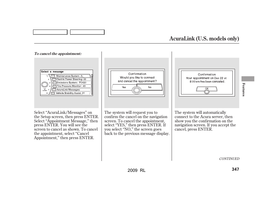Acuralink (u.s. models only) | Acura 2009 RL User Manual | Page 350 / 560