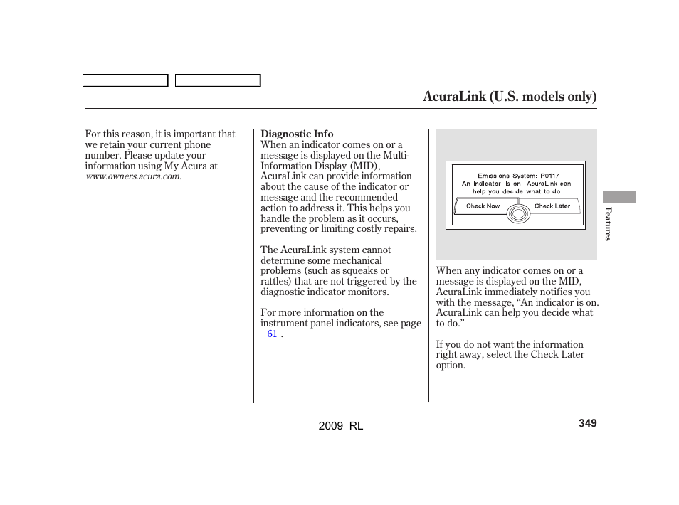 Acuralink (u.s. models only) | Acura 2009 RL User Manual | Page 352 / 560