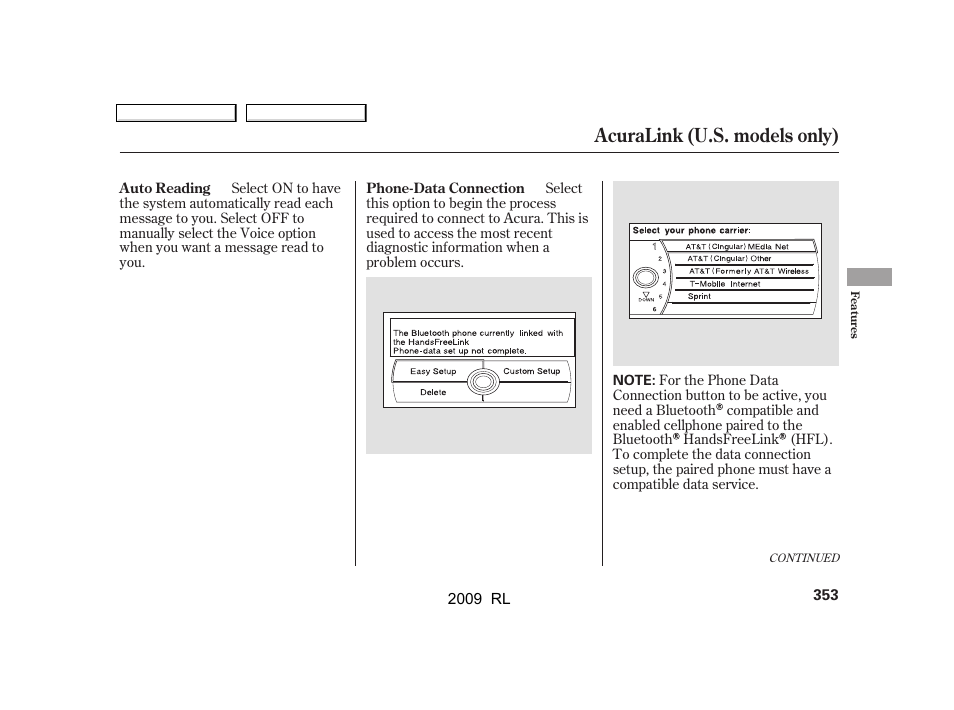 Acuralink (u.s. models only) | Acura 2009 RL User Manual | Page 356 / 560