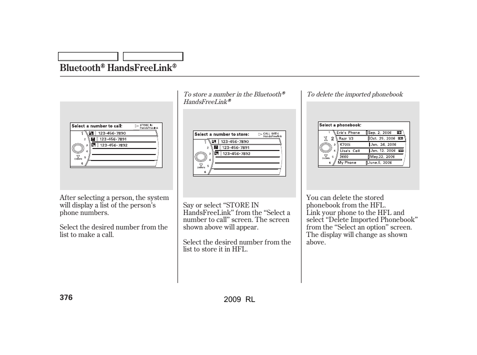 Bluetooth handsfreelink | Acura 2009 RL User Manual | Page 379 / 560