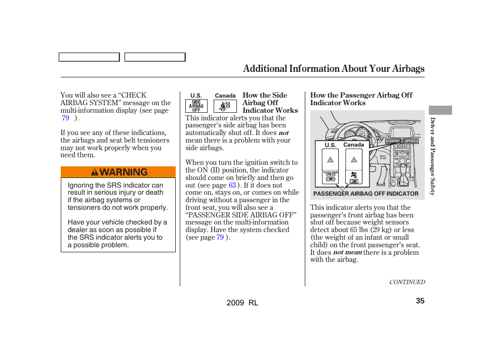 Additional information about your airbags | Acura 2009 RL User Manual | Page 38 / 560