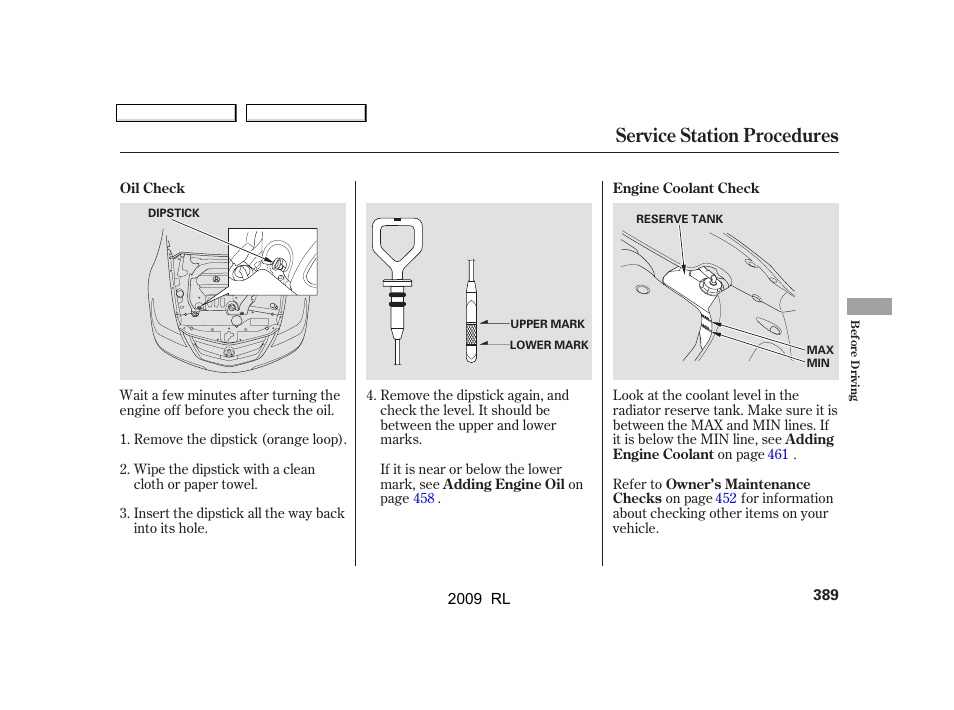 Service station procedures | Acura 2009 RL User Manual | Page 392 / 560