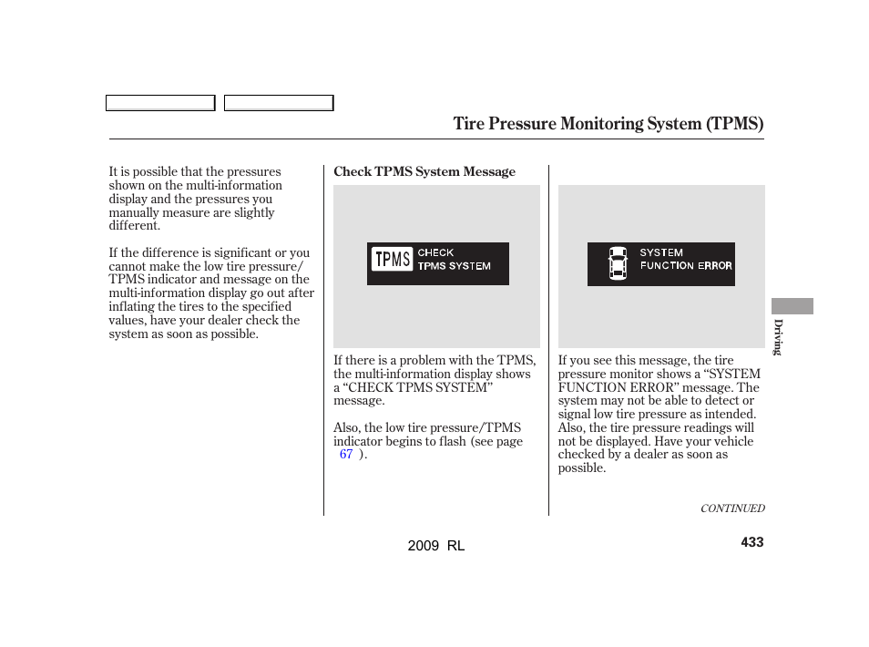 Tire pressure monitoring system (tpms) | Acura 2009 RL User Manual | Page 436 / 560