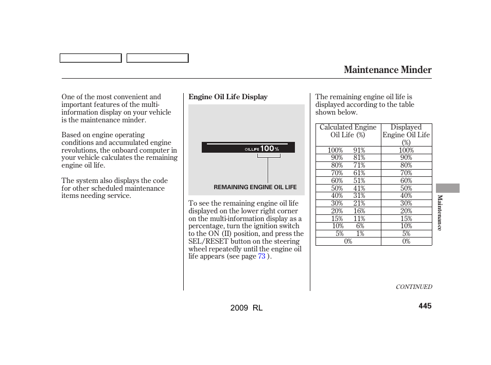 Maintenance minder | Acura 2009 RL User Manual | Page 448 / 560