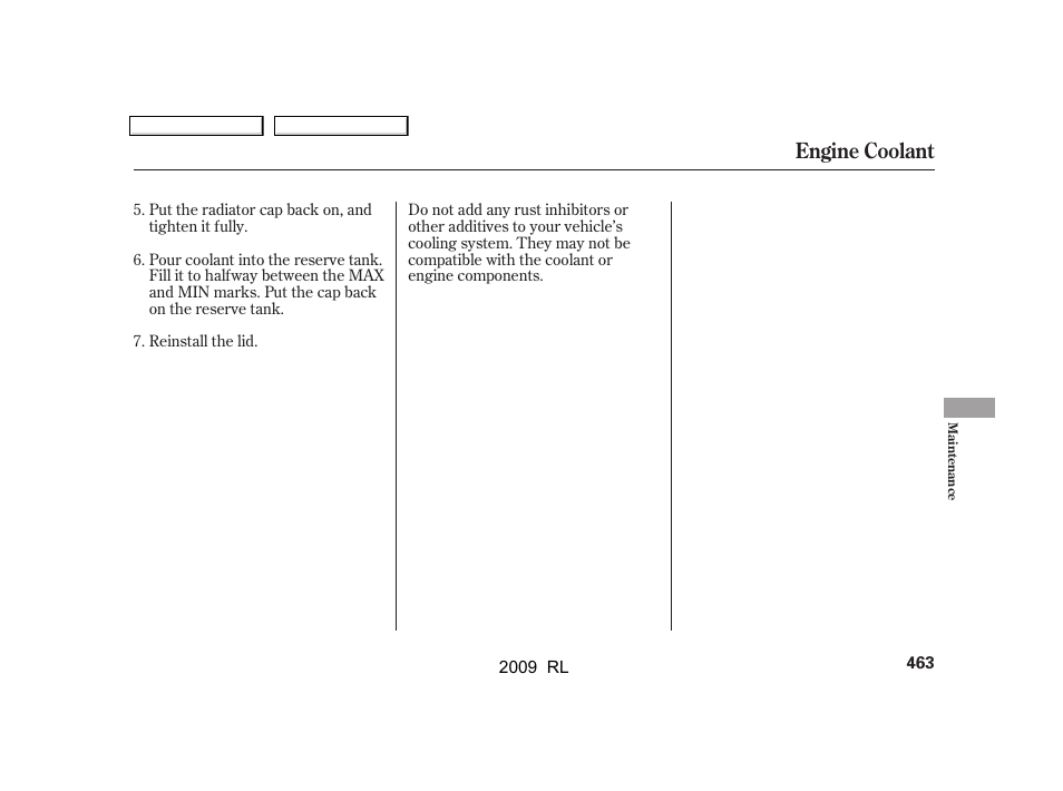 Engine coolant | Acura 2009 RL User Manual | Page 466 / 560