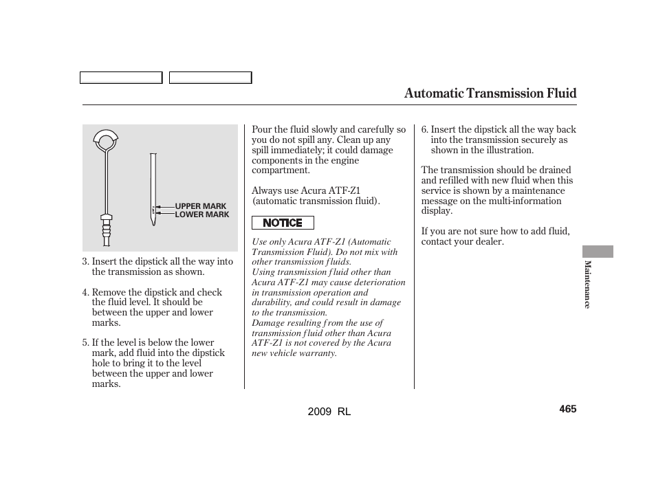 Automatic transmission fluid | Acura 2009 RL User Manual | Page 468 / 560