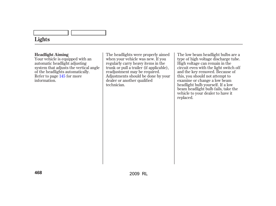 Lights | Acura 2009 RL User Manual | Page 471 / 560