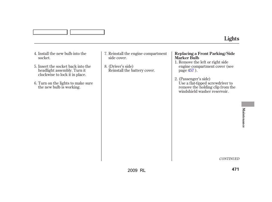 Lights | Acura 2009 RL User Manual | Page 474 / 560