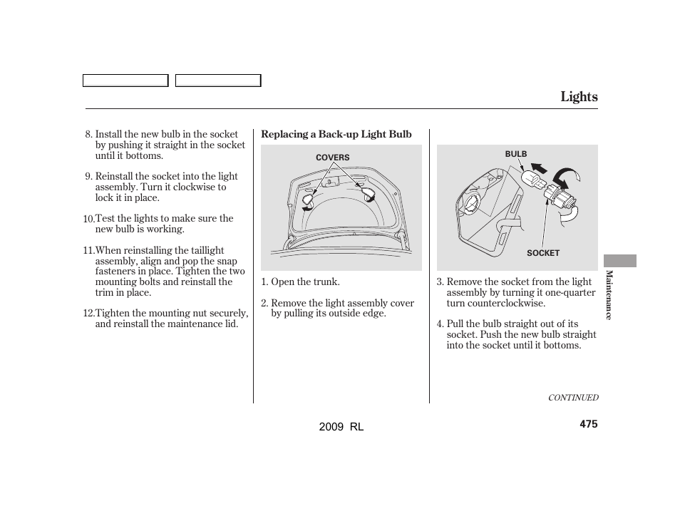 Lights | Acura 2009 RL User Manual | Page 478 / 560