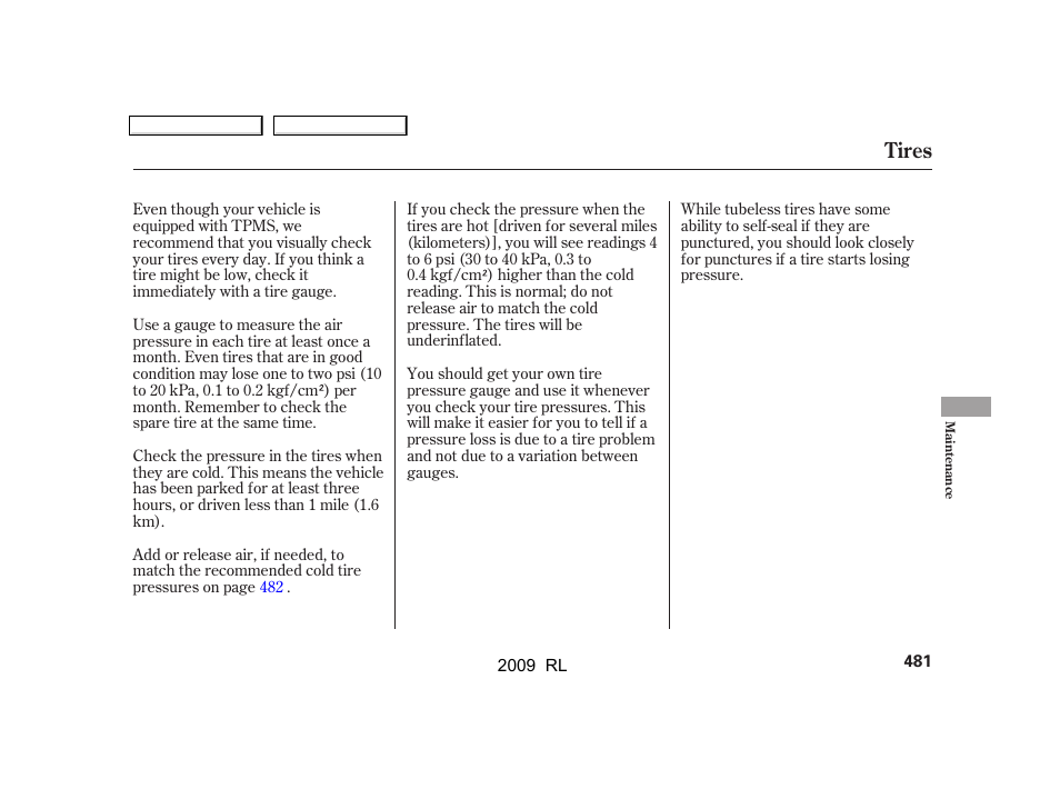 Tires | Acura 2009 RL User Manual | Page 484 / 560