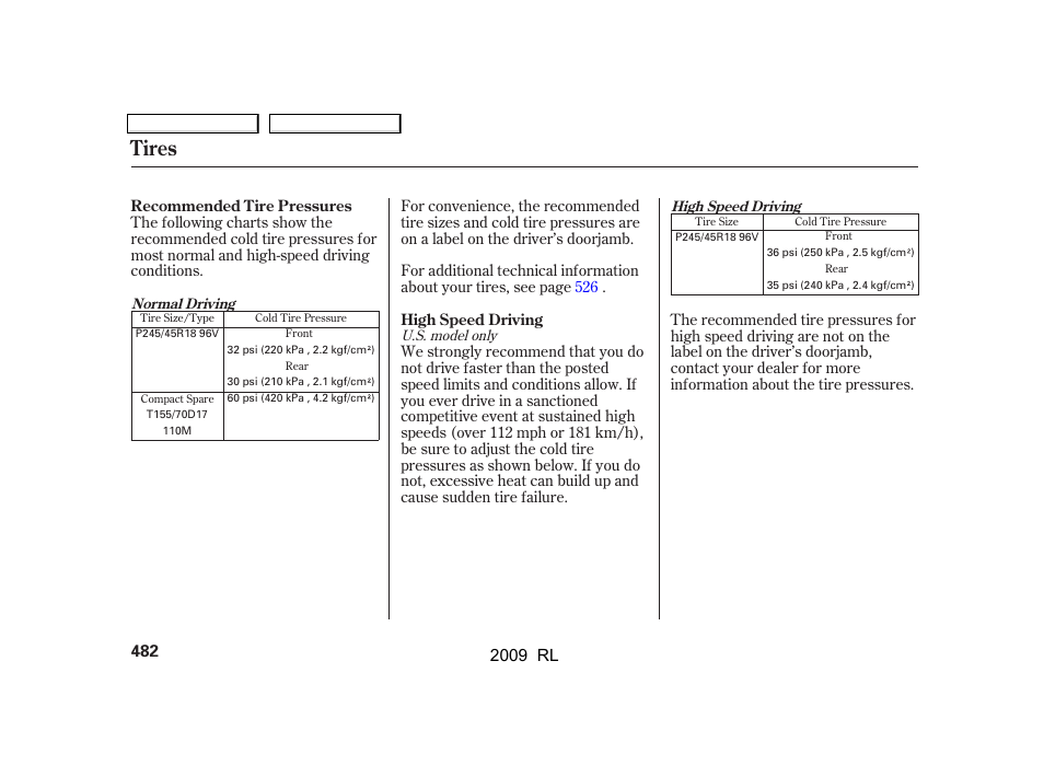 Tires | Acura 2009 RL User Manual | Page 485 / 560