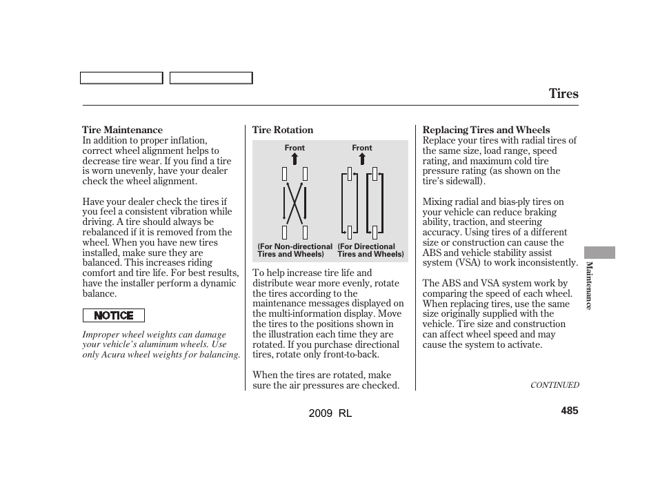Tires | Acura 2009 RL User Manual | Page 488 / 560
