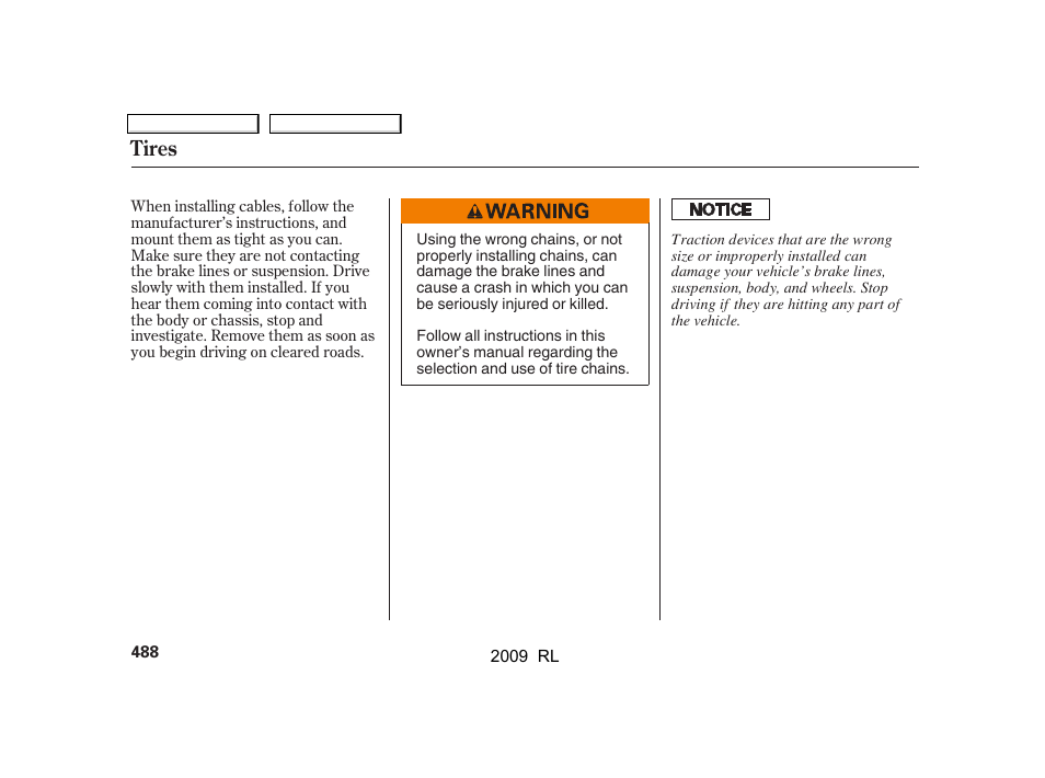 Tires | Acura 2009 RL User Manual | Page 491 / 560