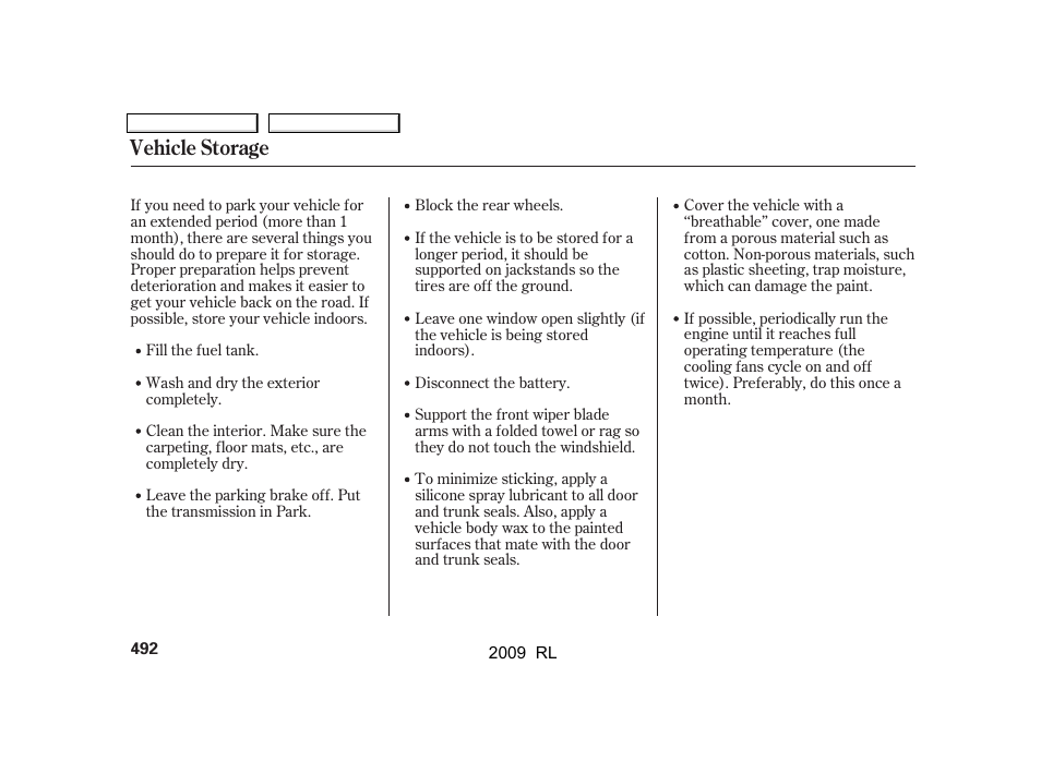 Vehicle storage | Acura 2009 RL User Manual | Page 495 / 560