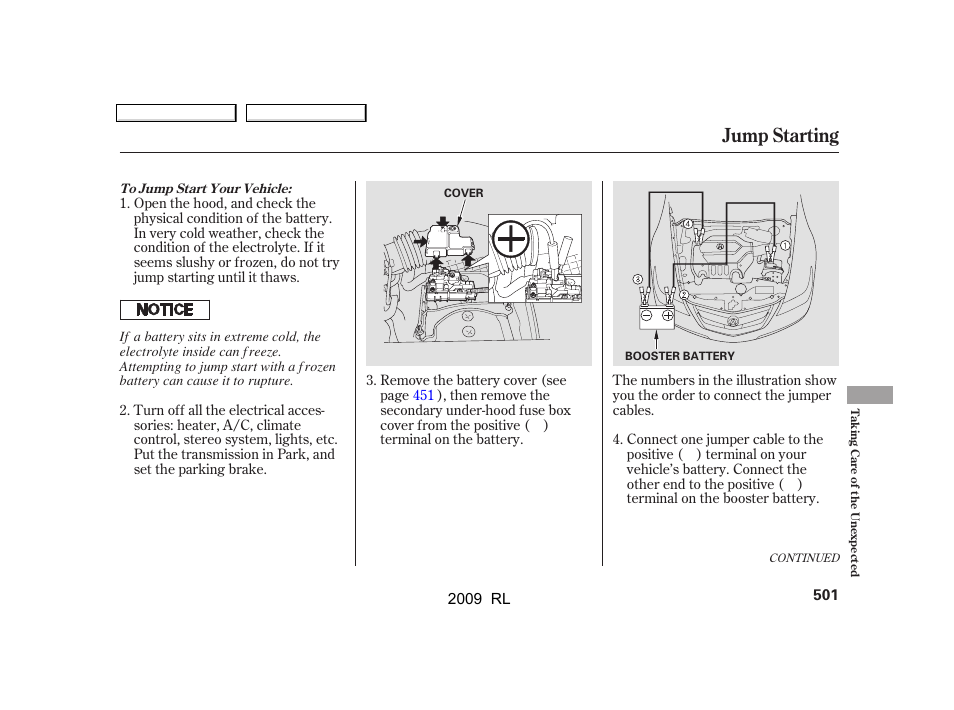 Jump starting | Acura 2009 RL User Manual | Page 504 / 560