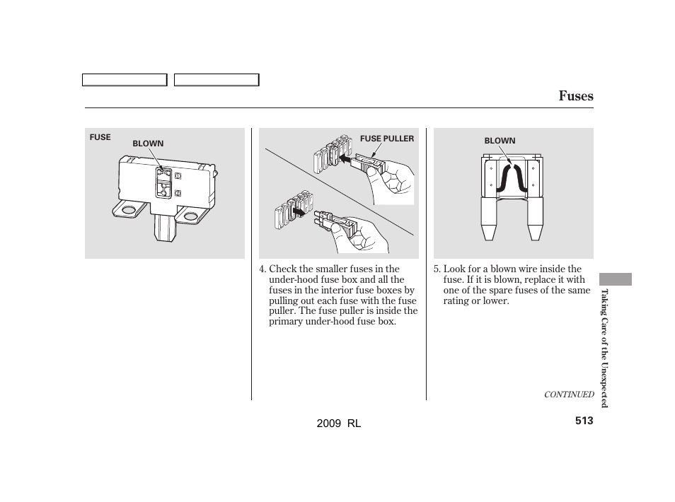Fuses | Acura 2009 RL User Manual | Page 516 / 560