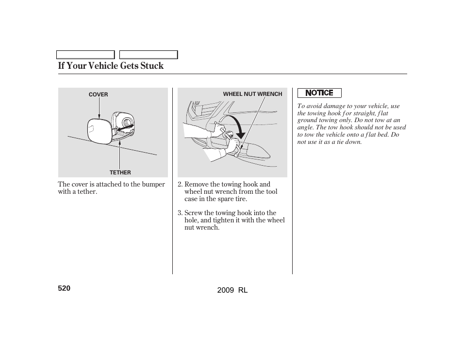 If your vehicle gets stuck | Acura 2009 RL User Manual | Page 523 / 560