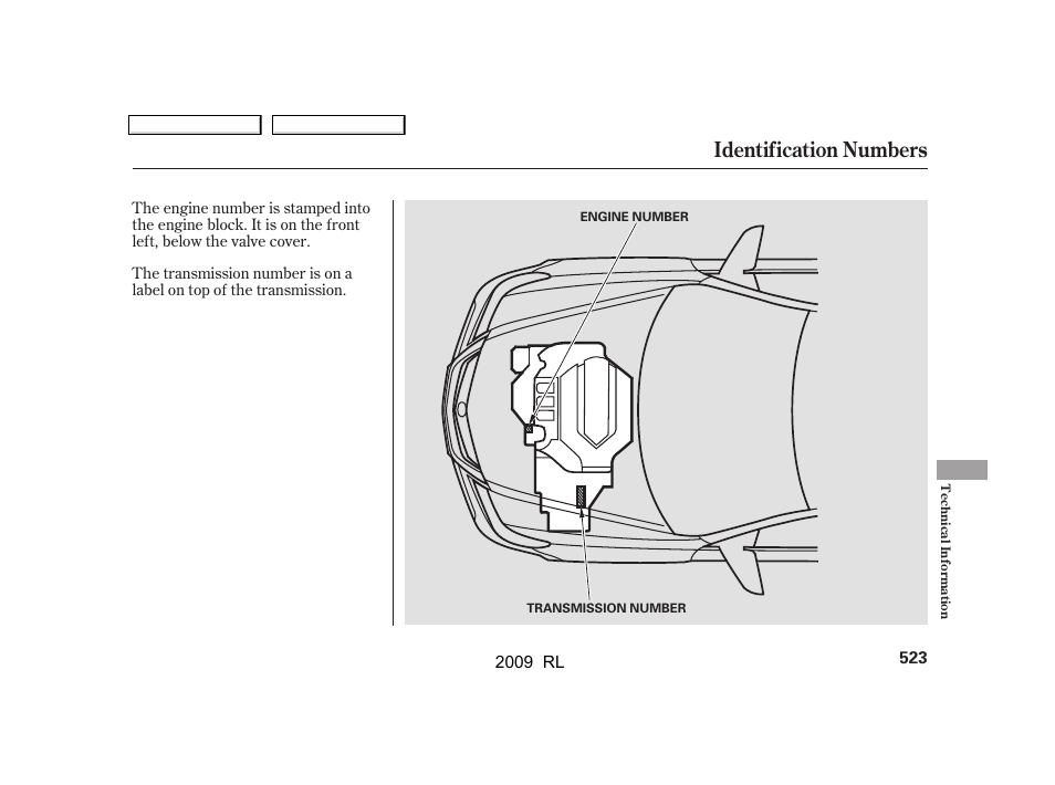 Identification numbers | Acura 2009 RL User Manual | Page 526 / 560
