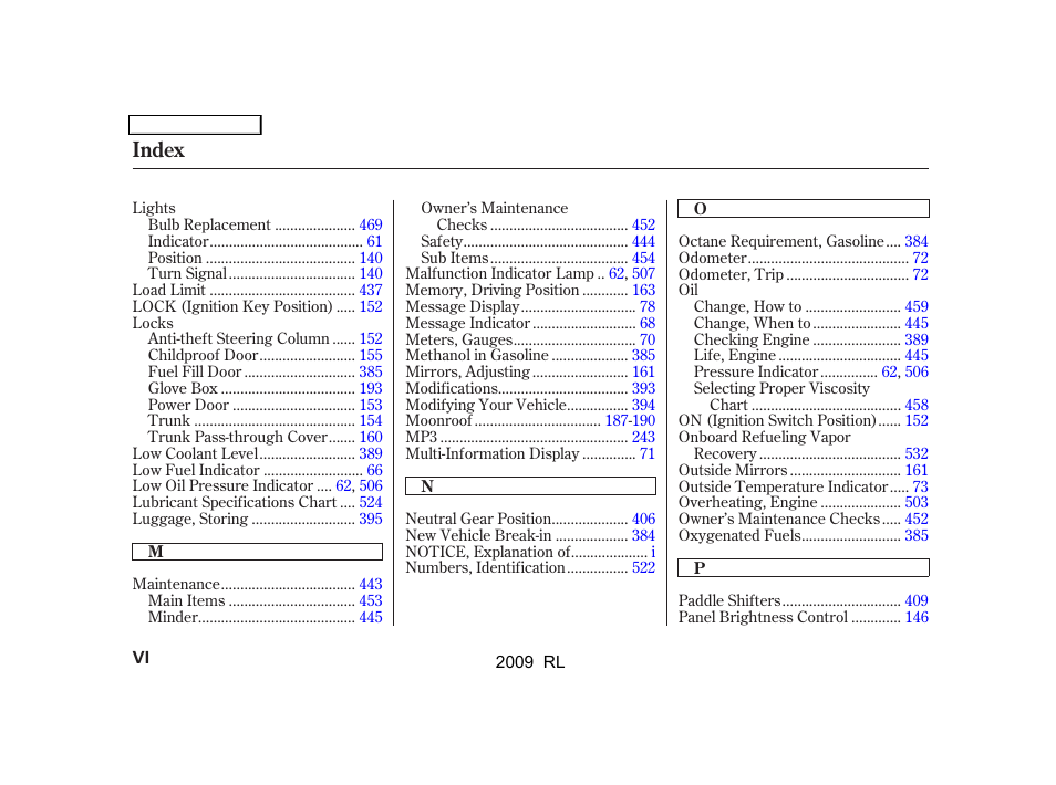 Index | Acura 2009 RL User Manual | Page 551 / 560