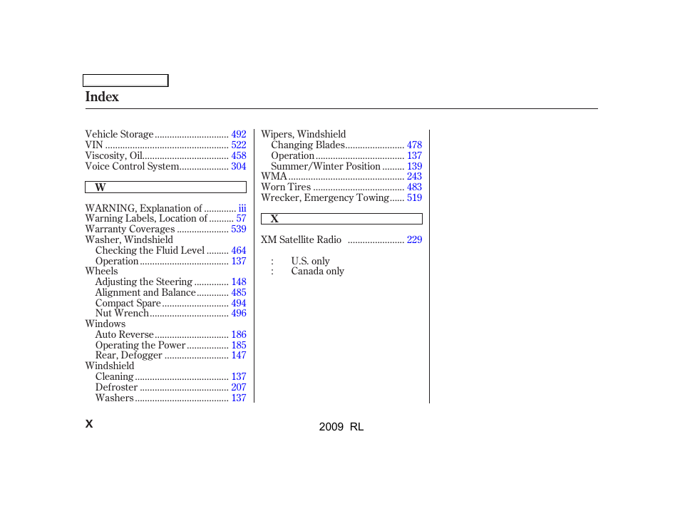 Index | Acura 2009 RL User Manual | Page 555 / 560