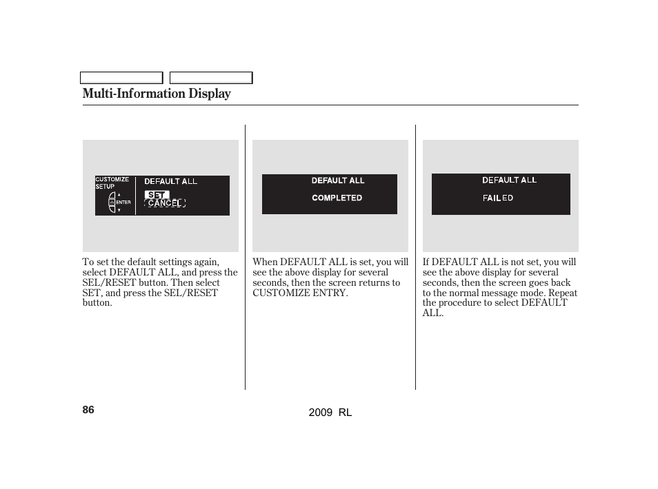 Multi-information display | Acura 2009 RL User Manual | Page 89 / 560
