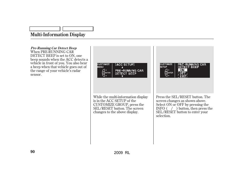 Multi-information display | Acura 2009 RL User Manual | Page 93 / 560