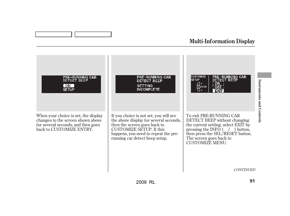 Multi-information display | Acura 2009 RL User Manual | Page 94 / 560