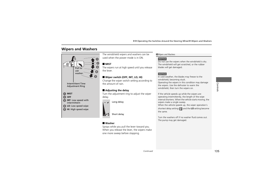 Wipers and washers | Acura 2013 ZDX User Manual | Page 137 / 324