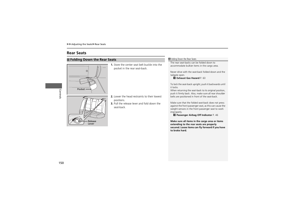 Rear seats | Acura 2013 ZDX User Manual | Page 152 / 324