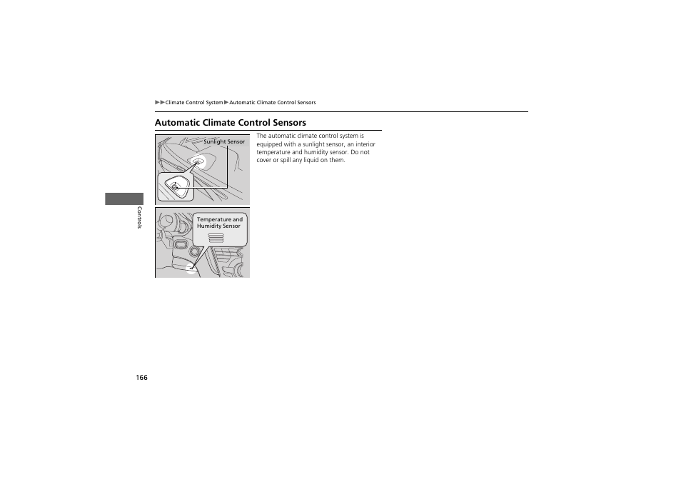 Automatic climate control sensors | Acura 2013 ZDX User Manual | Page 168 / 324