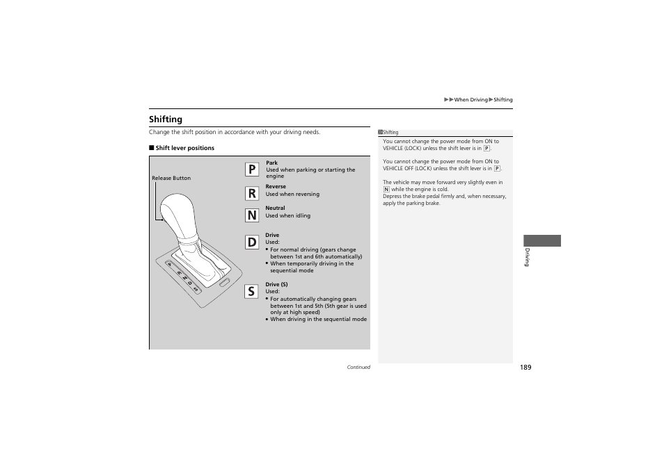 Shifting | Acura 2013 ZDX User Manual | Page 191 / 324