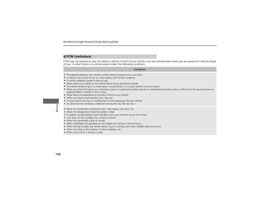 Fcw limitations | Acura 2013 ZDX User Manual | Page 200 / 324