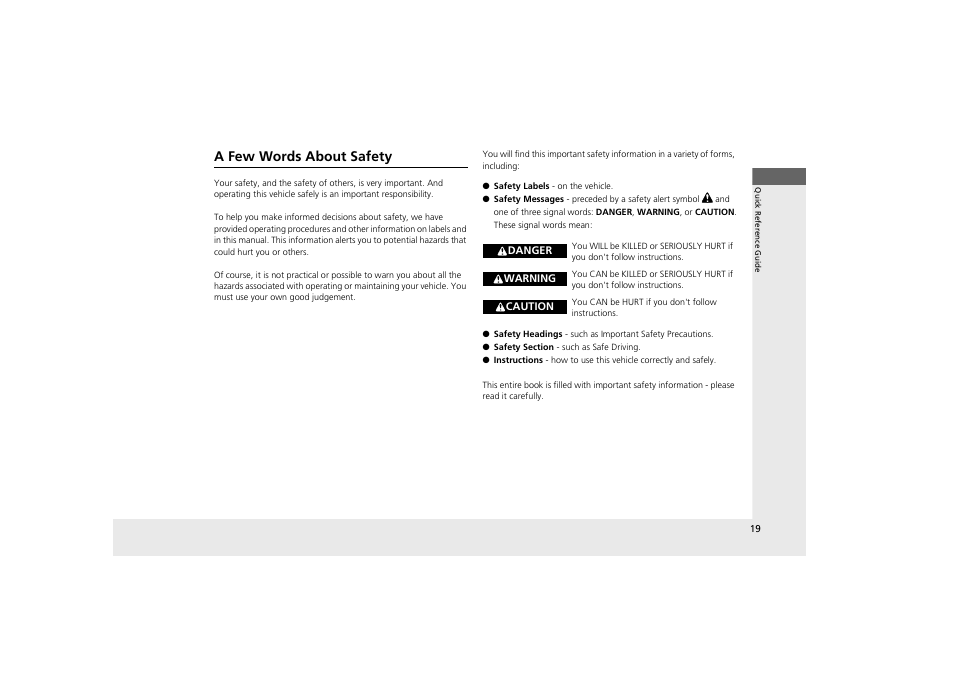 A few words about safety | Acura 2013 ZDX User Manual | Page 21 / 324