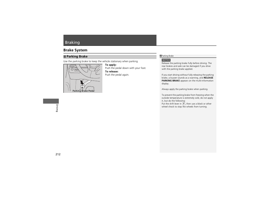 Braking, Brake system | Acura 2013 ZDX User Manual | Page 214 / 324