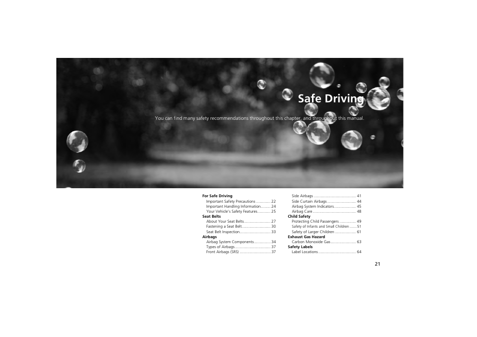 Safe driving | Acura 2013 ZDX User Manual | Page 23 / 324