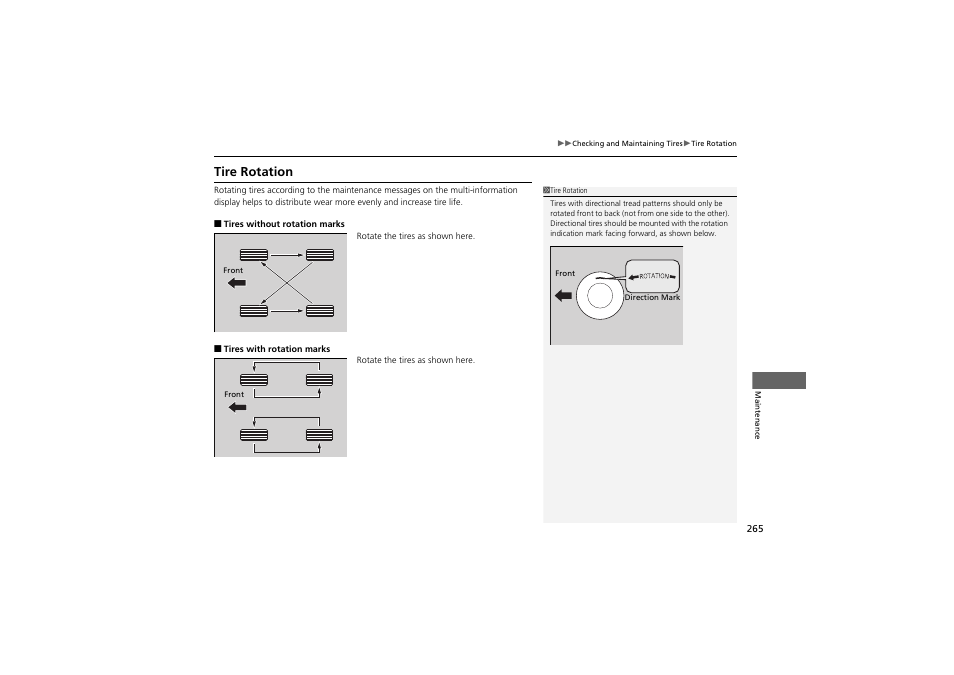 Tire rotation | Acura 2013 ZDX User Manual | Page 267 / 324