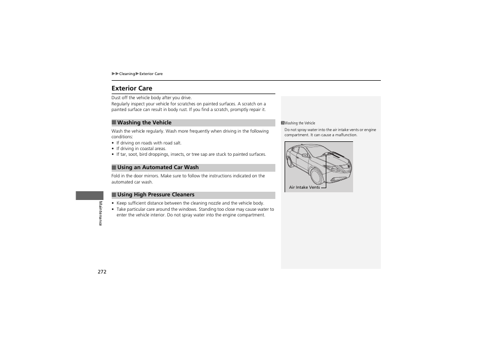 Exterior care | Acura 2013 ZDX User Manual | Page 274 / 324