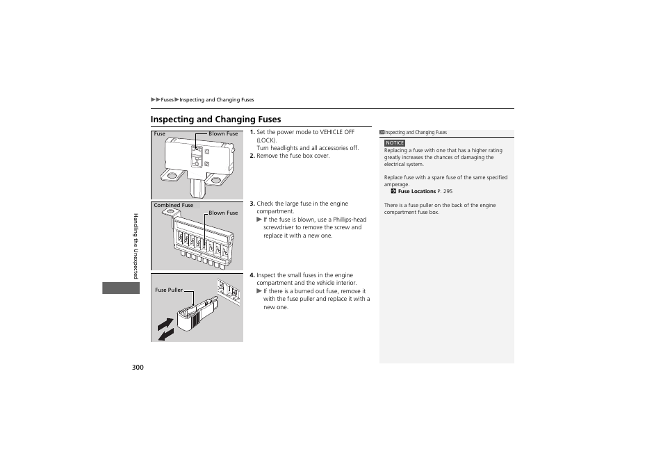 Inspecting and changing fuses | Acura 2013 ZDX User Manual | Page 302 / 324