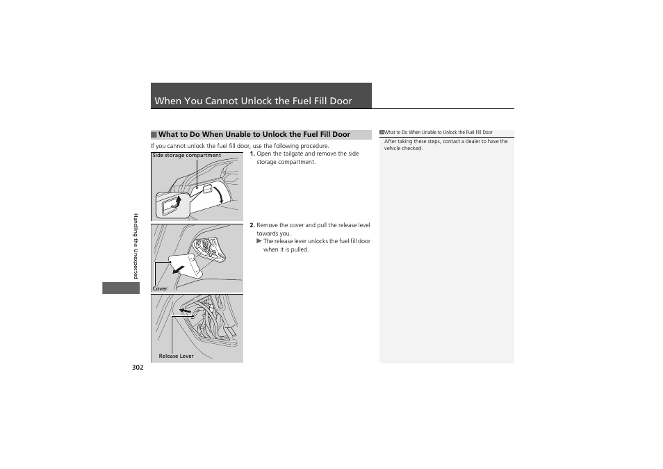 When you cannot unlock the fuel fill door | Acura 2013 ZDX User Manual | Page 304 / 324