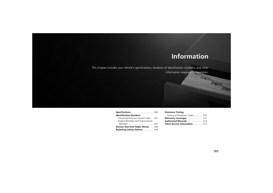 Information | Acura 2013 ZDX User Manual | Page 307 / 324