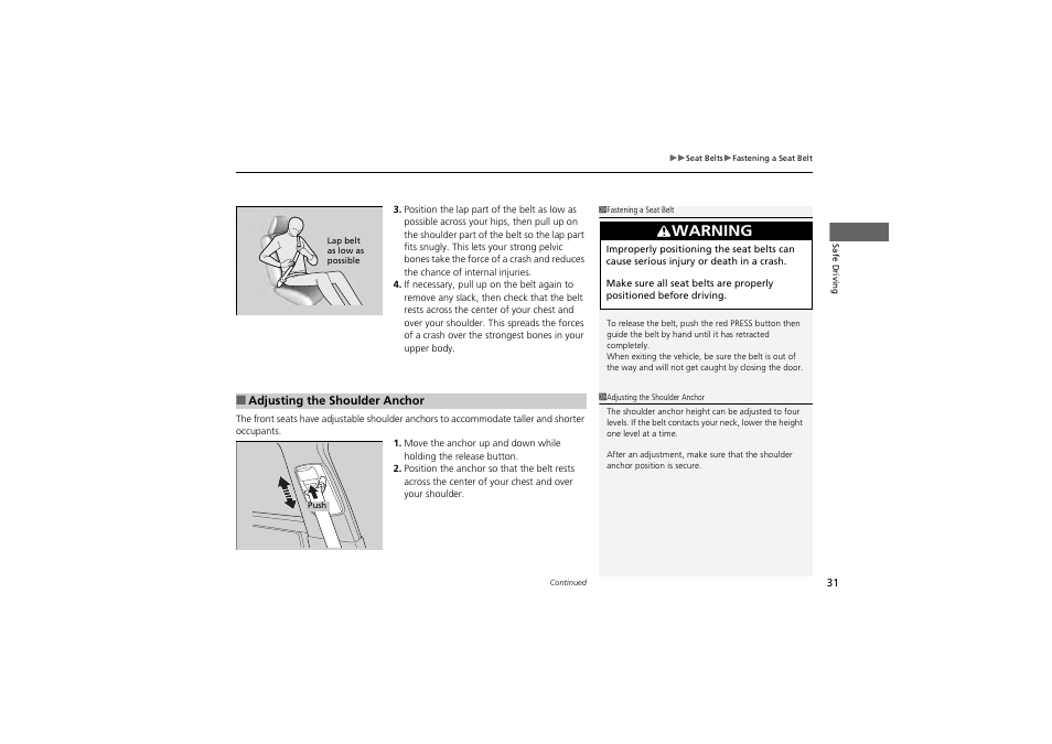 Warning | Acura 2013 ZDX User Manual | Page 33 / 324