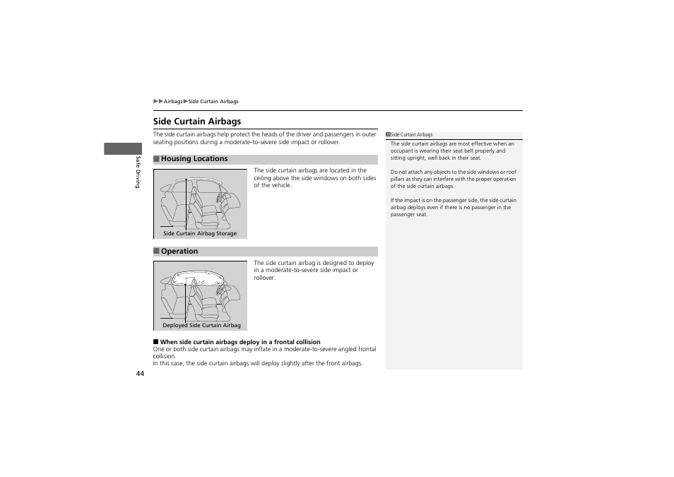 Side curtain airbags | Acura 2013 ZDX User Manual | Page 46 / 324