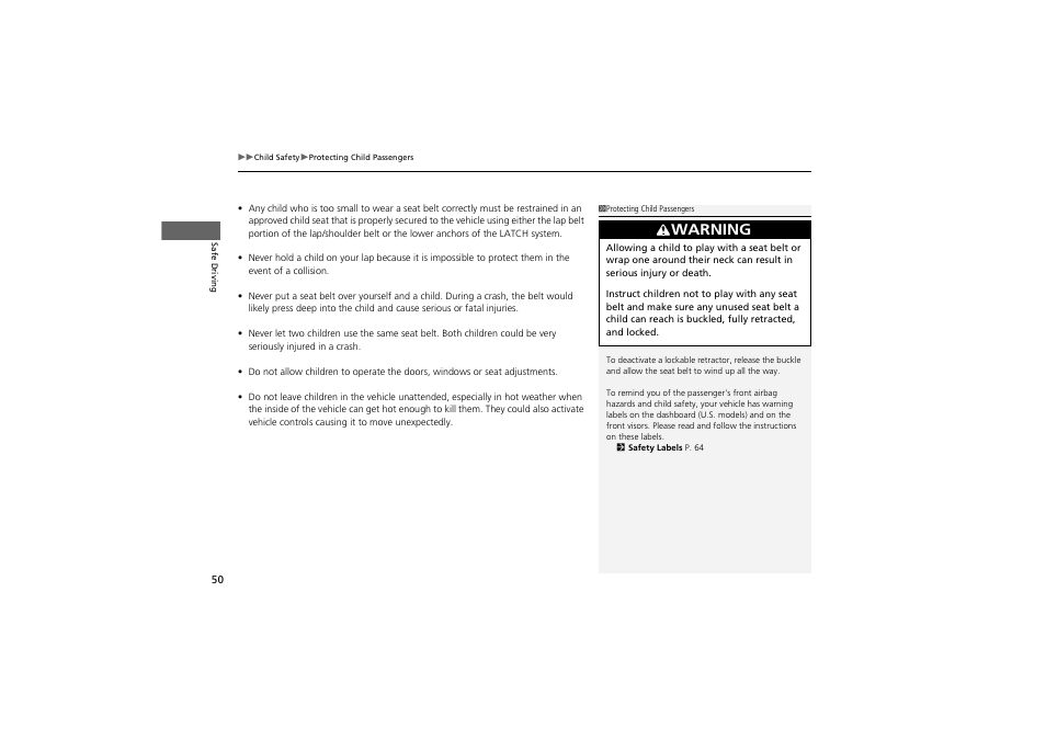 Warning | Acura 2013 ZDX User Manual | Page 52 / 324