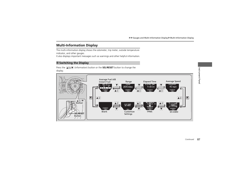 Multi-information display | Acura 2013 ZDX User Manual | Page 89 / 324