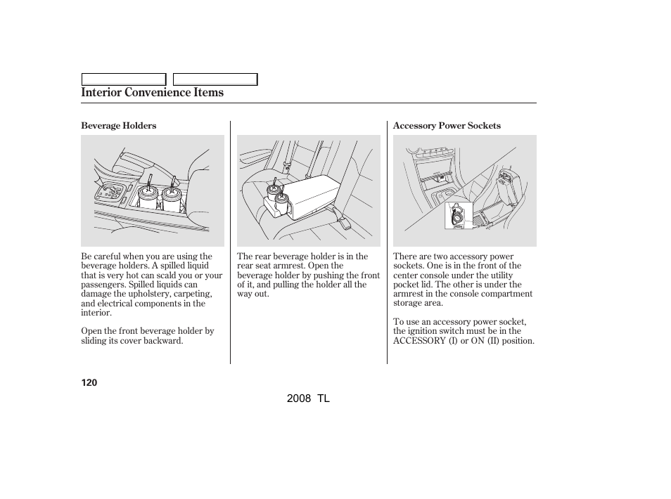 Interior convenience items | Acura 2008 TL User Manual | Page 123 / 376