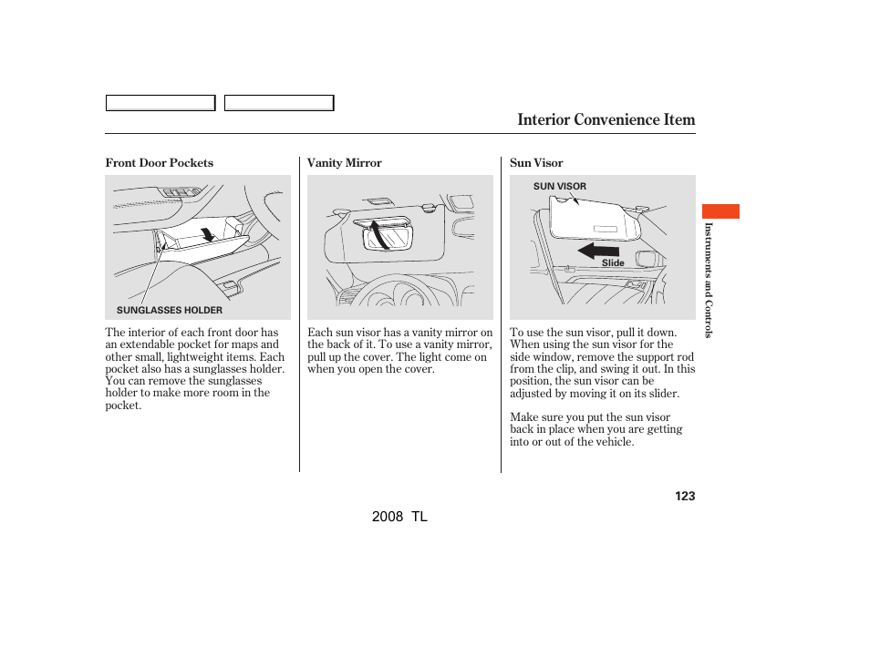 Interior convenience item, 2008 tl | Acura 2008 TL User Manual | Page 126 / 376