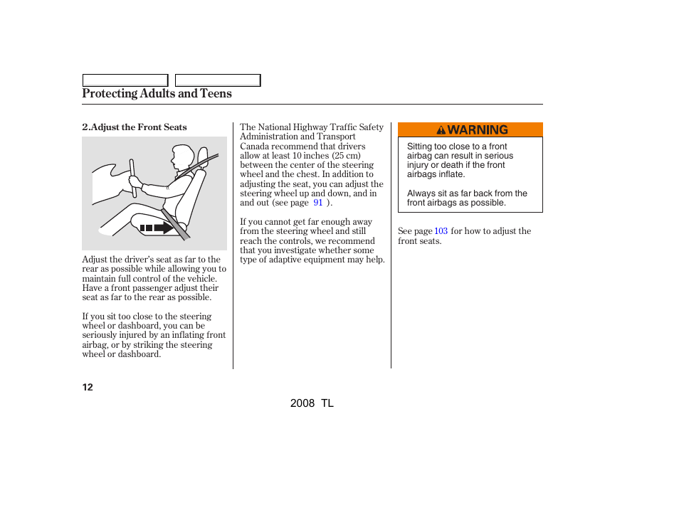 Protecting adults and teens | Acura 2008 TL User Manual | Page 15 / 376