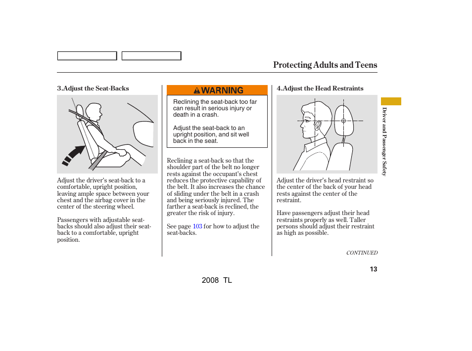 Protecting adults and teens | Acura 2008 TL User Manual | Page 16 / 376
