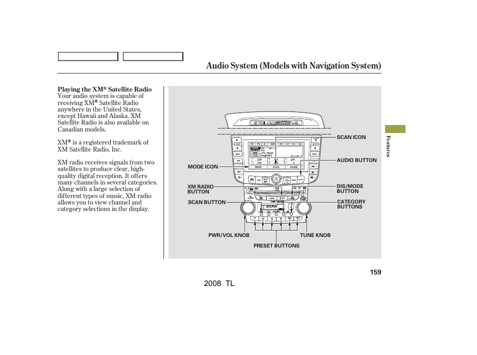 Audio system (models with navigation system), 2008 tl | Acura 2008 TL User Manual | Page 162 / 376