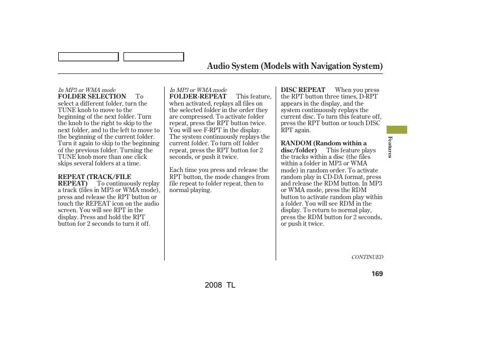 Audio system (models with navigation system) | Acura 2008 TL User Manual | Page 172 / 376